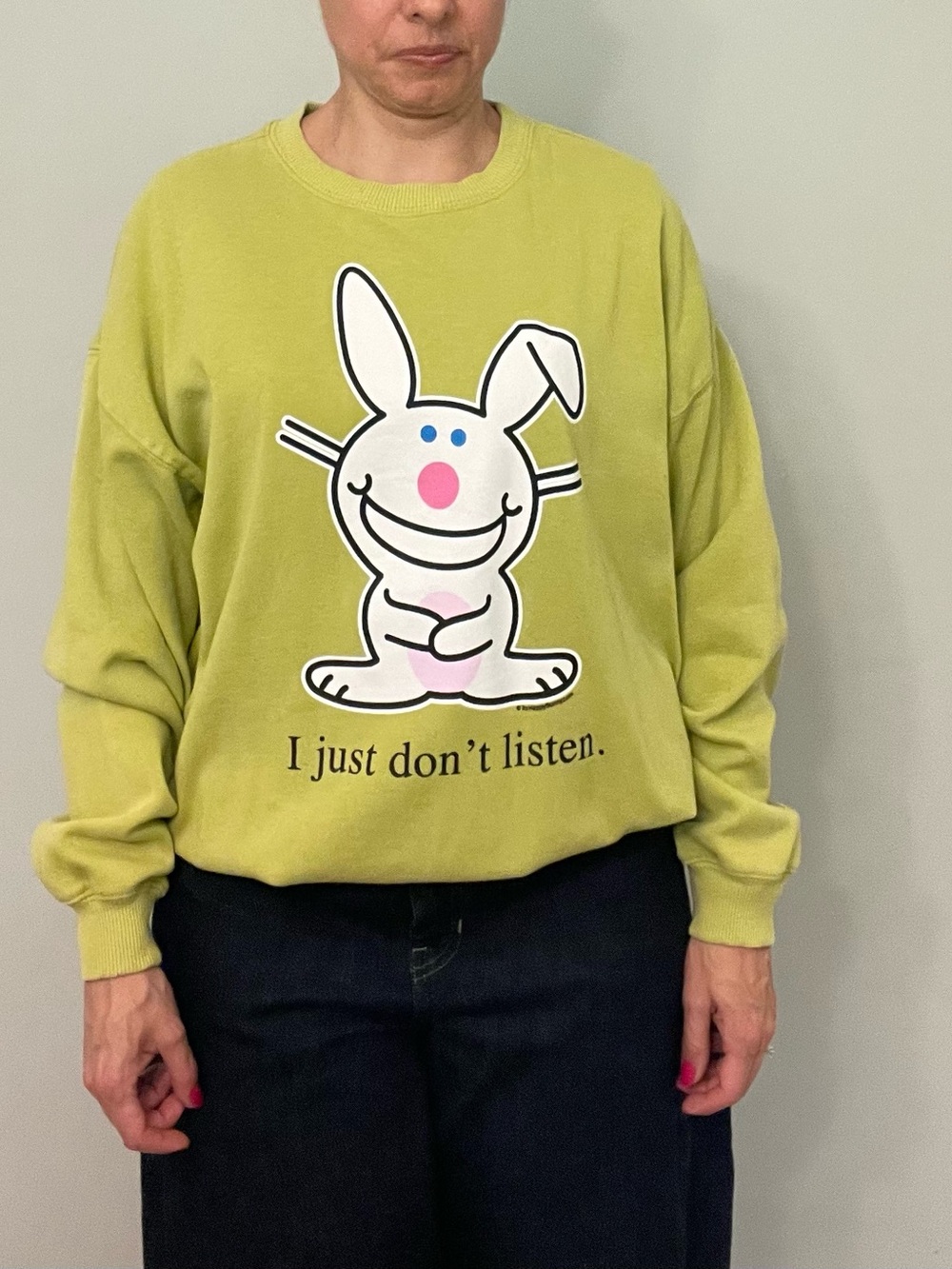 “It’s Happy Bunny” x Forever 21 Sweatshirt in Chartreuse